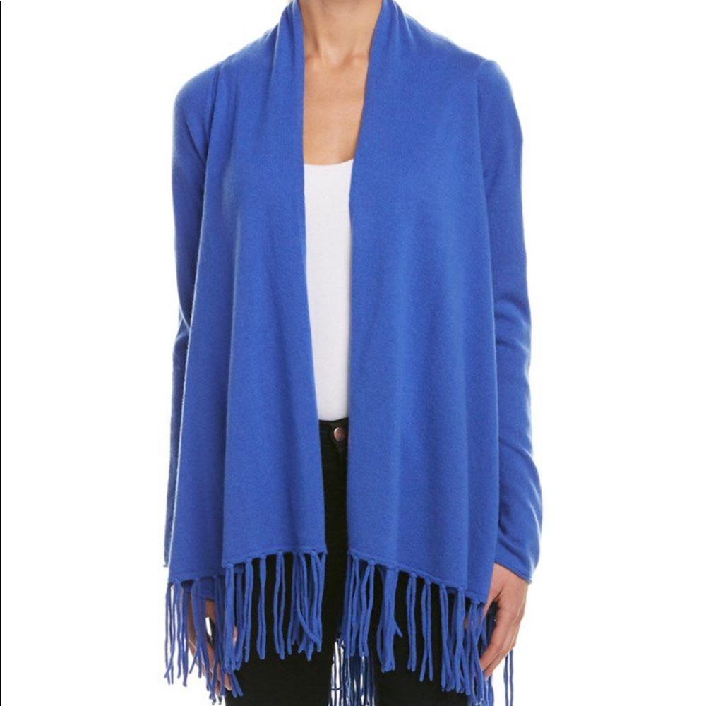 NWT Forte Cashmere Navy Blue Fringe Cardigan